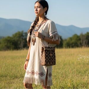 Chic Woven Brown Backpack